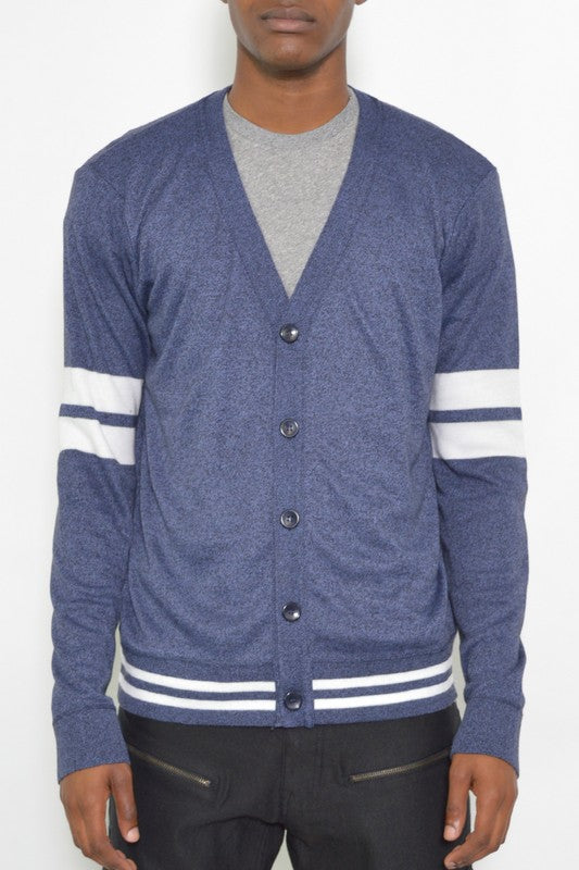 Weiv Mens Two Stripe Button Cardigan