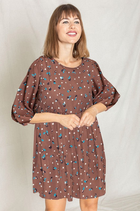 Abstract Polka Dot Bishop Sleeve Mini Dress
