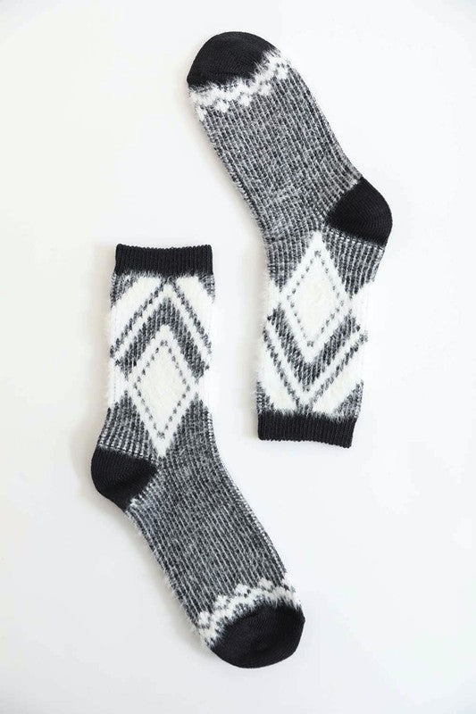 Faux Mohair Diamond Pattern Socks