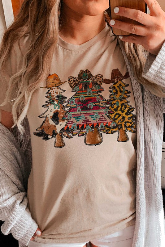 COWHIDE AZTEC & LEOPARD CHRISTMAS TREE GRAPHIC TEE