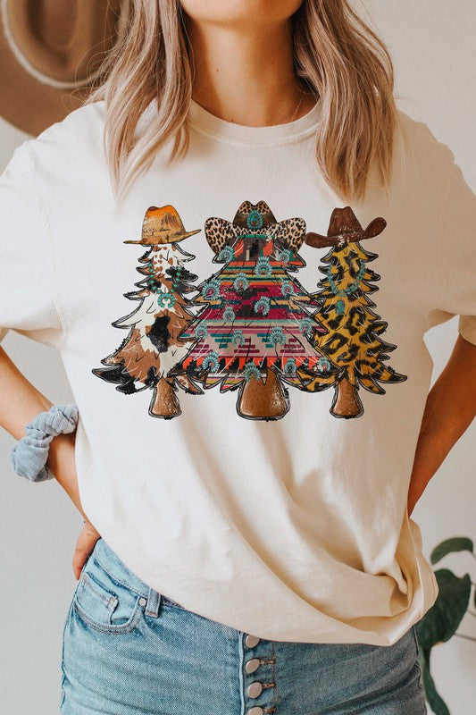 COWHIDE AZTEC & LEOPARD CHRISTMAS TREE GRAPHIC TEE