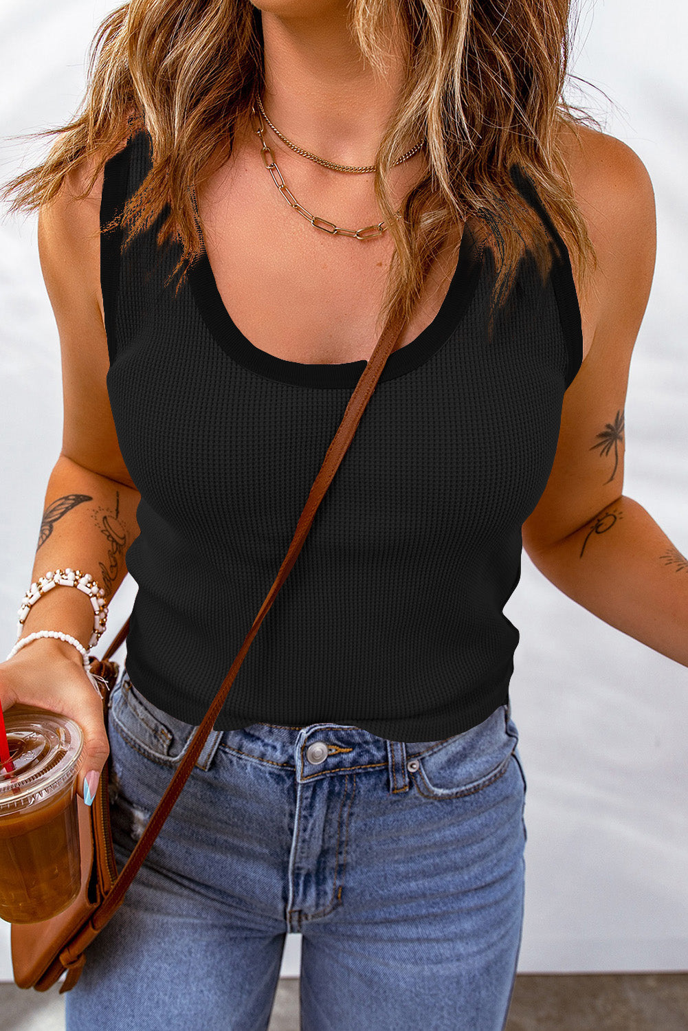 Waffle-Knit Scoop Neck Tank Top